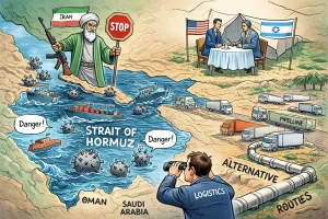 Iran Tegaskan Kendali Strategis di Selat Hormuz sebagai Instrumen Diplomasi Global. (Ilustrasi dibuat oleh AI).